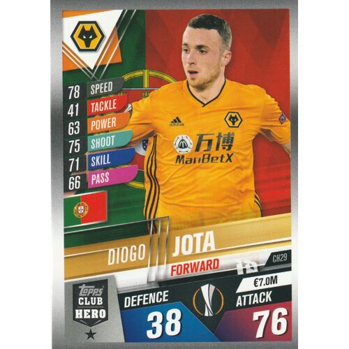 Ch 29 - Carte Topps - Foot Match Attax 101 - Uefa Champions League 2019 / 2020 - Diogo Jota - Wolverhampton