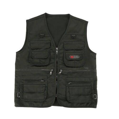 Homme Gilet Pche Avec Multi-Poche Zippe Pour Photographie/Chasse/Voyage Sport Extrieure - Arme Verte, Xl