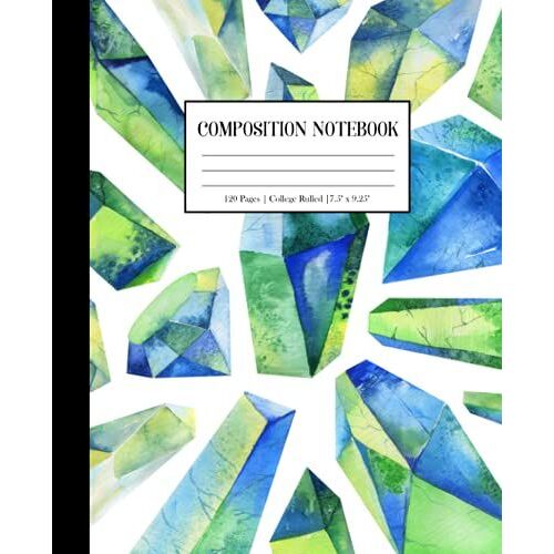 Composition Notebook: Aesthetic Green & Turquoise Crystal Pattern Notebook. Perfect Gift For Students, Girls, Women & Boho Lovers