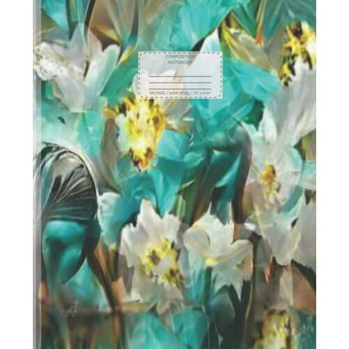 Composition Notebook: Turquois December Birthstone Narcissus Floral Gemstone Print Birthday Gift For Girls Students Born In December Aquarius