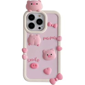 Les étuis de téléphone Kawaii s'appliquent à l'iPhone 13 Pro Max, mignon Cartoon Pink Pig Phone Case Unique Fun Cover Case 3d iPhone 13 Pro Max Case Soft Silicone Shockproo