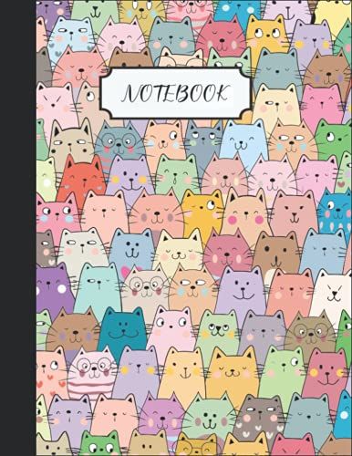 Notebook: Cute Colorful Cats Composition Book/Journal - College Ruled - Size (8.5 X 11 Inches) 120 Pages