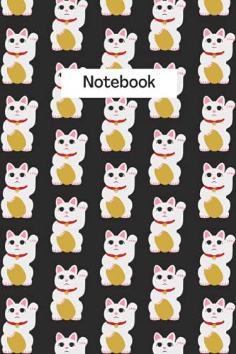Lucky Cat Notebook - College Ruled Notebooks - Maneki-Neko Gray: 6x9 Notebook Lined Cat Notepad
