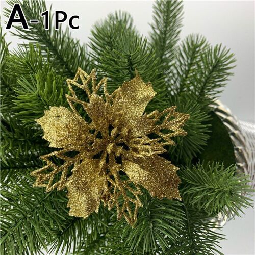 Fleurs artificielles à paillettes 9/11/24cm, ornements de sapin de noël, décorations pour maison, fête de mariage, nouvel an