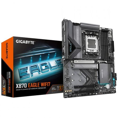 GIGABYTE X870 EAGLE WIFI7 Scheda Madre - Supporta CPU AMD Ryzen 9000, 14+2+2 fasi VRM, fino a 8000MHz DDR5 (OC), 1xPCIe 5.0 + 2xPCIe 4.0, Wi-Fi 7, LAN 2.5GbE, USB 4