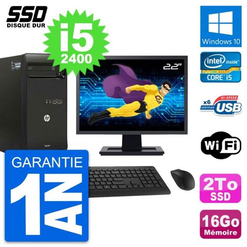 PC Tour HP Pro 3400 MT Ecran 22" Core i5-2400 RAM 16Go SSD 2To Windows 10 Wifi