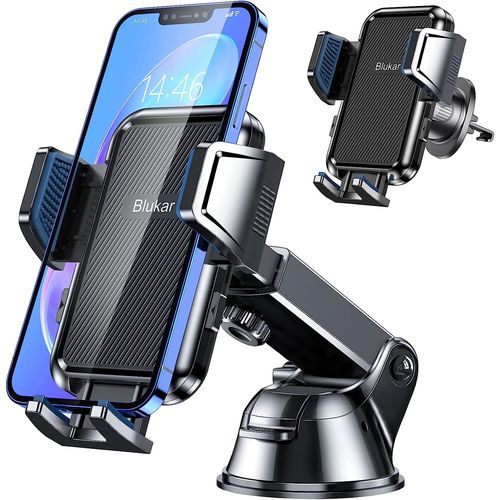 Support Telephone Voiture, 4 En 1 Porte Téléphone Voiture Ventouse Grille D?Aération Pare-Brise Tableau De Bord Un Bouton De Libération & Rotation 360° Pour Smartphones Et Gps 4.0-6.7 Pouces