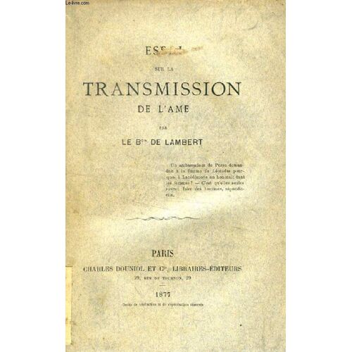 Essai Sur La Transmission De L'ame