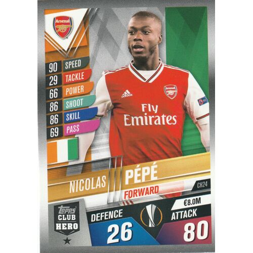 Ch 24 - Carte Topps - Foot Match Attax 101 - Uefa Champions League 2019 / 2020 - Nicolas Pepe - Arsenal