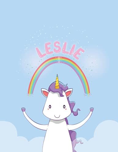 Leslie: Unicorn Notebook Personal Name Wide Lined Rule Paper | Notebook The Notebook For Writing Journal Or Diary Women & Girls Gift For Birthday, For Student | 162 Pages Size 8.5x11inch