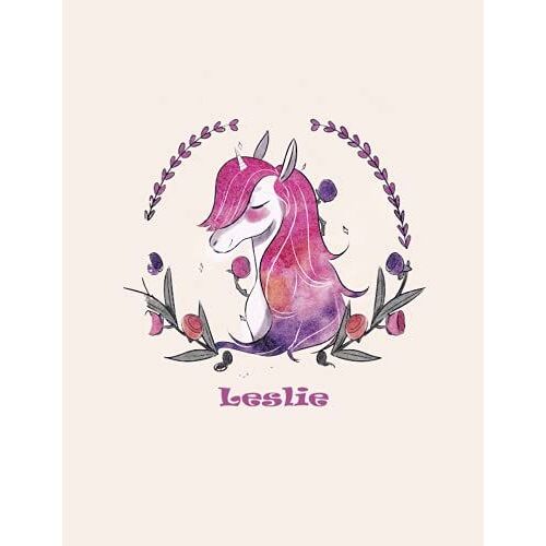Leslie: Unicorn Notebook Personal Name Wide Lined Rule Paper | Notebook The Notebook For Writing Journal Or Diary Women & Girls Gift For Birthday, For Student | 162 Pages Size 8.5x11inch