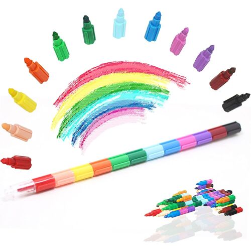 KALANKA-, 15 pièces crayon de couleurs (12 couleurs en 1), crayons de couleur empilables pour enfants, comme cadeau anniversaire enfants invites, petits cadeaux anniversaire, idee cadeau noel