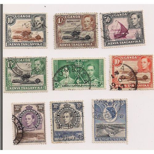 Kenya- Ouganda- Tanganika- Lot De 9 Timbres Oblitérés Avec Effigie- Traces De Charnières