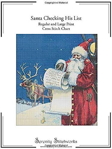 Santa Checking His List Cross Stitch Pattern: Regular And Large Print Charts