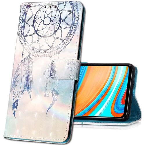 Coque Pour Samsung Galaxy A41, Etui Nouveau 3d Effet Cuir Pu+Tpu Silicone Carte Antichoc Support Portefeuille Magnetique Creatif Housse Pour Samsung Galaxy A41. Yb Blue Dreamcatcher
