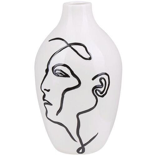 Grès Vase à fleurs 23 cm Blanc Noir HELIKE