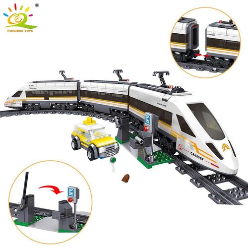 Pas De Boîte - Blocs De Construction De Train À Grande Vitesse De Ville, Champion De La Vitesse Technique, Éclairage De Voie Ferrée, Véhicule En Briques Figurines, Jouets, 641 Pièces