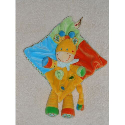 Doudou Girafe Vache Vetir Idem Nicotoy Jaune Orange Vert Bleu Plat Carré