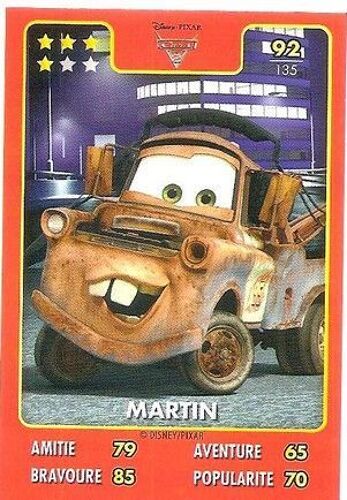 Carte Héros Disney Pixar Auchan 2015 - Cars - Martin - N° 92