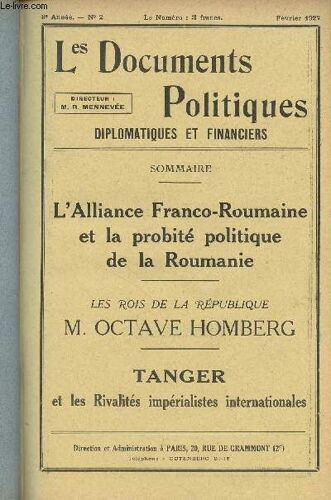 Les Documents Politiques, Diplomatiques Et Financiers, Revue Mensuelle D Informations Et De Documentation Internationales - 8e Année, N°2 Fév. 1927 -