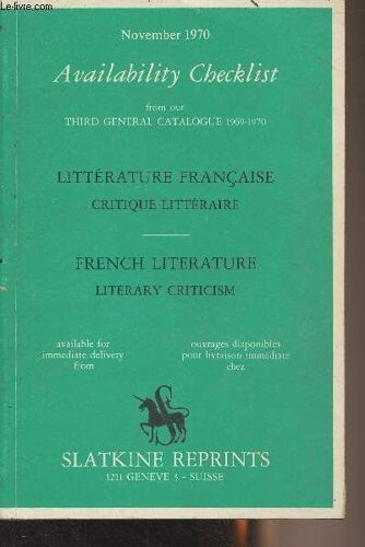 Checklist N°4 - Nov. 1970 - Littérature Française, Critique Littéraire - French Literature, Literary Criticism