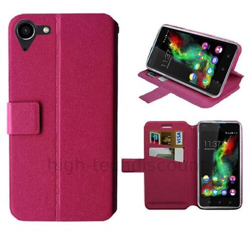 Housse etui coque pochette portefeuille pour Wiko Selfy 4G + film ecran - ROSE