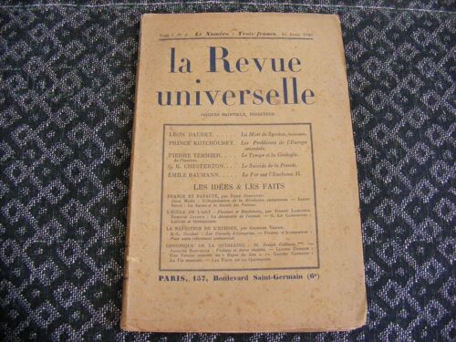 La Revue Universelle - Daudet / Kotchoubey / Termier / Chesterton / Baumann - T 1. N°2. 15 Avr. 1920
