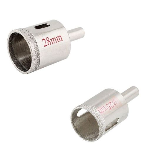 2 pièces de scie cloche: 1 pièce de scie cloche en céramique de verre de carrelage de 28Mm revêtu de diamant et 1 pièce de scie cloche en céramique de verre de 25Mm