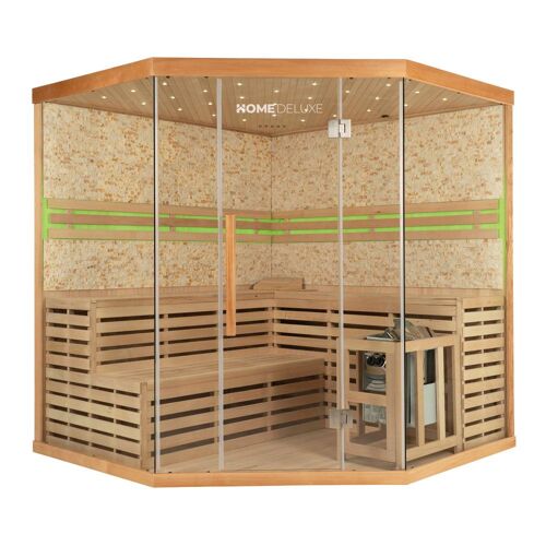 HOME DELUXE Sauna intérieur 'SKYLINE BIG XL Kunststeinwand' -Taille: 200 x 200 x 210 cm- poêle de sauna et accessoires de sauna inclus, pour 6 personnes I Sauna à Vapeur et Cabine, Cabine de Sauna