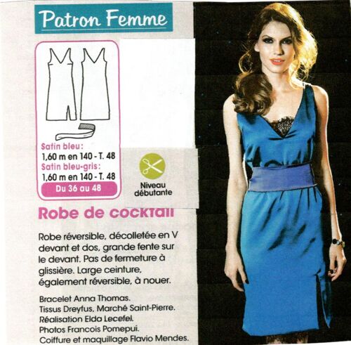 Patron Couture Modes Et Travaux 2015 : Robe De Cocktail Réversible, Taille 36 À 48