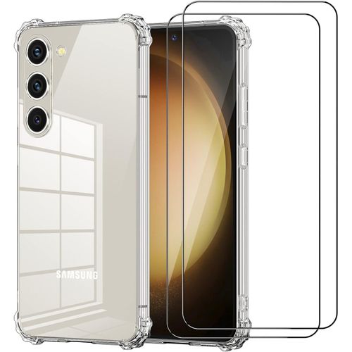Coque Pour Samsung Galaxy S23 Plus 5g / S23+, Avec 2 Verre Trempé Protection Écran, Antichoc Coque S23 Plus, Mince Souple Tpu Silicone Étui Housse Samsung S23 Plus 5g / S23+ Transparente