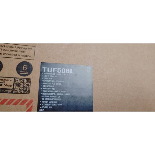 Asus TUF506L - 15.6" Intel Core i5-10300H - 2.5 Ghz - Ram 16 Go - SSD 512 Go