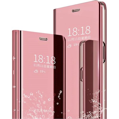 Compatible Oppo A53 4g Tui+ Verre Tremp Film Protecteur Flip Clear View Translucide Miroir Cover Standing 360¡Ãhousse Antichoc Smart Cover Bumper Or Rose