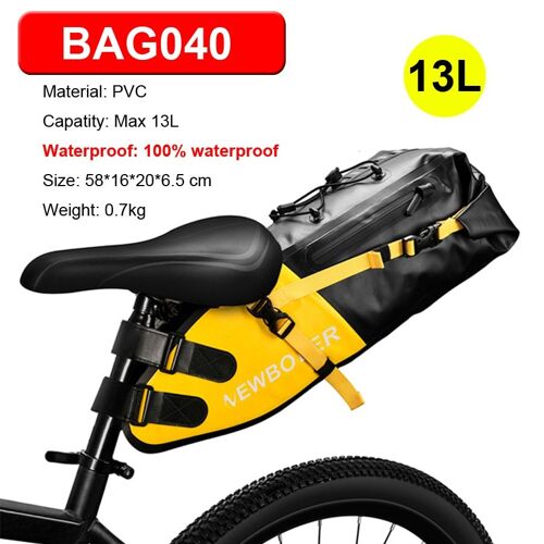 Bag040 Jaune 13l - Sac De Vélo Étanche Grande Capacité Sac De Selle De Vélo Vélo Pliable Queue Arrière Sac Vtt Route Coffre Vélo Sac