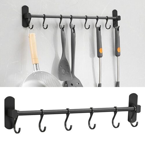 Porte serviettes de salle de bain, 1 pièce, 40CM, sans poinçon, porte de cuisine, crochets pour manteau arrière, étagère de rangement antirouille, 6 crochets noirs