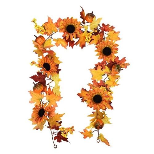 Guirlande de citrouille en forme de feuille d'érable artificielle, 177cm, fausses baies, tournesol, décoration de vigne suspendue, automne, fête de mariage, maison de Thanksgiving