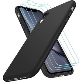 Coque pour iPhone XR, iPhone XR Coque avec 3 Pièces Verre Trempé Protection écran pour iPhone XR + Souple Premium Silicone TPU Housse Etui Case pour iPhone XR, Noir
