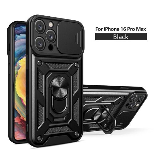 Coque pour iPhone 16 Pro Max Couvercle Coulissant la Lentille Etui TPU+PC 2 en 1 iPhone 16 Pro Max Arrière de Téléphone Antichoc Dur Le support - Noir