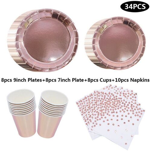 40 pièces Dots estampage à chaud vaisselle jetable ensemble assiettes serviettes tasses adultes enfants joyeux anniversaire fête décor bébé douche de mariage