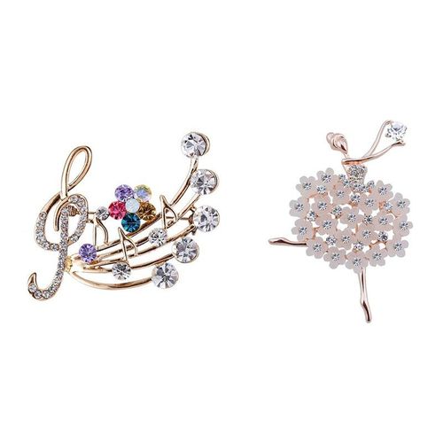2 Pcs Broche: 1 Pcs Musique Broche Avec Strass, Clé Broche Pour Dames Et 1 Pcs Ballet Ange Fille Cubique Strass Déco