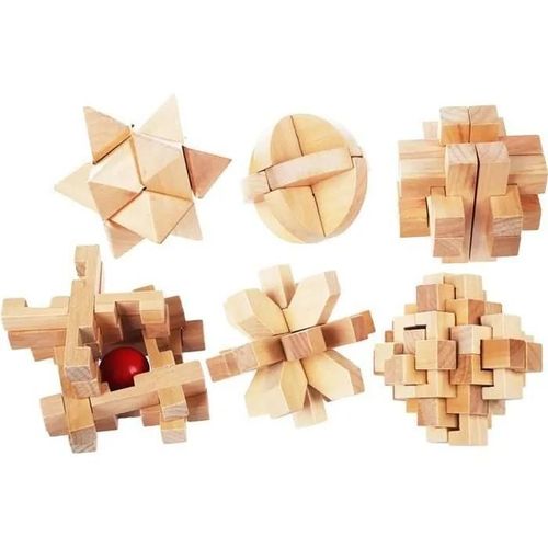 Beige - Casse-tête en bois - Cube Genius - Kongming Luban - 6 pièces - Jouet éducatif - Mixte
