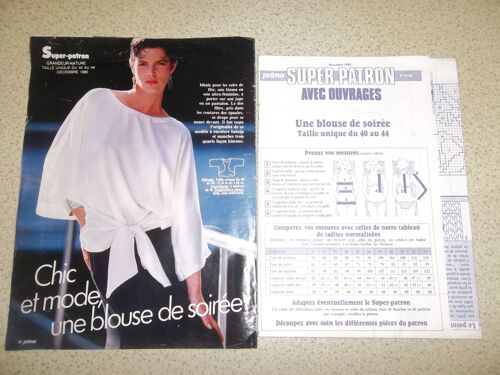 Patron Prima Une Blouse De  Soirée Taille Unique  12.85 