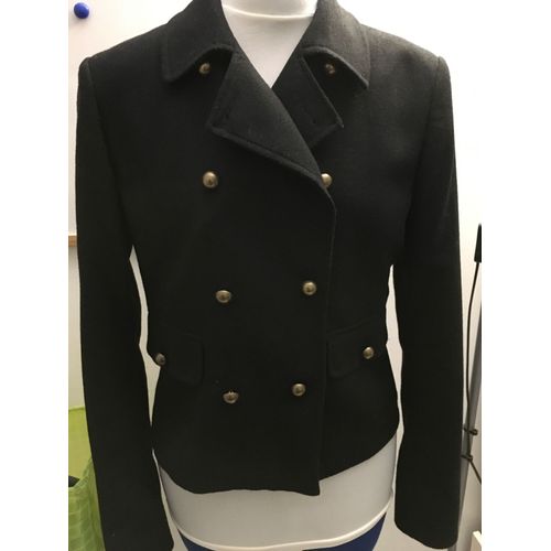 Veste Style Caban En Laine Caroll Bleu Marine Taille 40