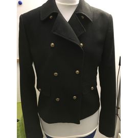 Veste Style Caban En Laine Caroll Bleu Marine Taille 40