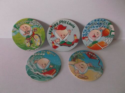 Lot De 5 Pogs « Avimage » Avec « P'tit Louis » - Années 1990