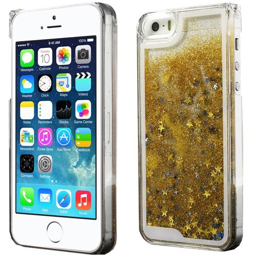 Coque rigide iPhone 5s collection Liquide Star or avec étoiles et paillettes arg