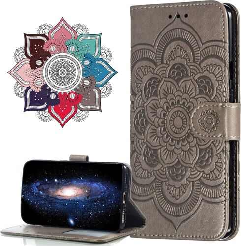 Cuir Premium Coque Pour Samsung Galaxy A21s, [Stand Support] [Porte-Cartes De Credit] [Fermeture Magnetique] Portefeuille Etui Housse Pour Samsung Galaxy A21s. Ld Mandala Grey