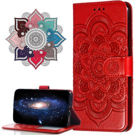 Cuir Premium Coque Pour Iphone X, [Stand Support] [Porte-Cartes De Credit] [Fermeture Magnetique] Portefeuille Etui Housse Pour Apple Iphone X/Iphone Xs. Ld Mandala Red