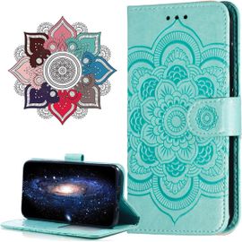 Cuir Premium Coque Pour Iphone X, [Stand Support] [Porte-Cartes De Credit] [Fermeture Magnetique] Portefeuille Etui Housse Pour Apple Iphone X/Iphone Xs. Ld Mandala Green
