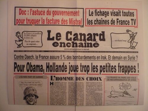 Le Canard Enchaîné  - 4950 - 9 Septembre 2015 - Hollande Joue Trop Les Petites Frappes - 